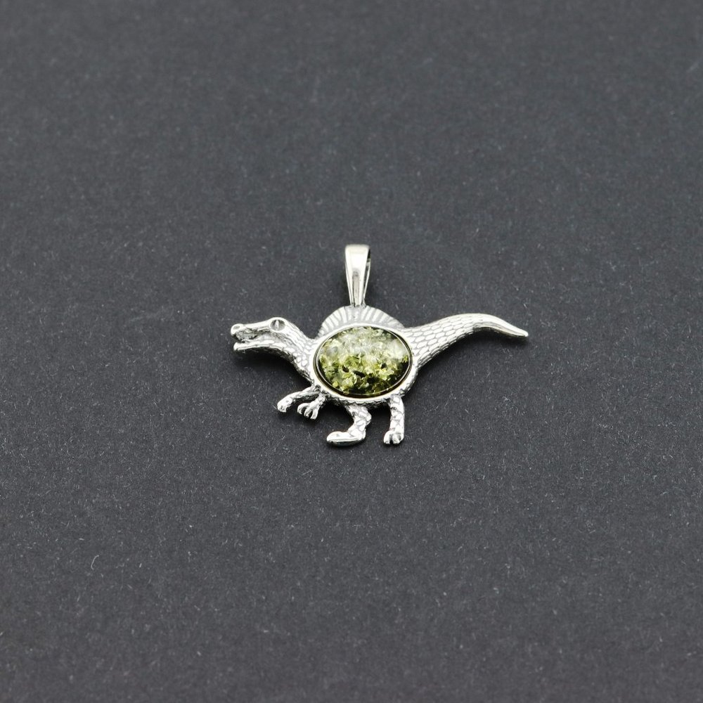 Sterling silver pendant with natural Baltic amber, dinosaur amber pendant - Picture 2 of 8